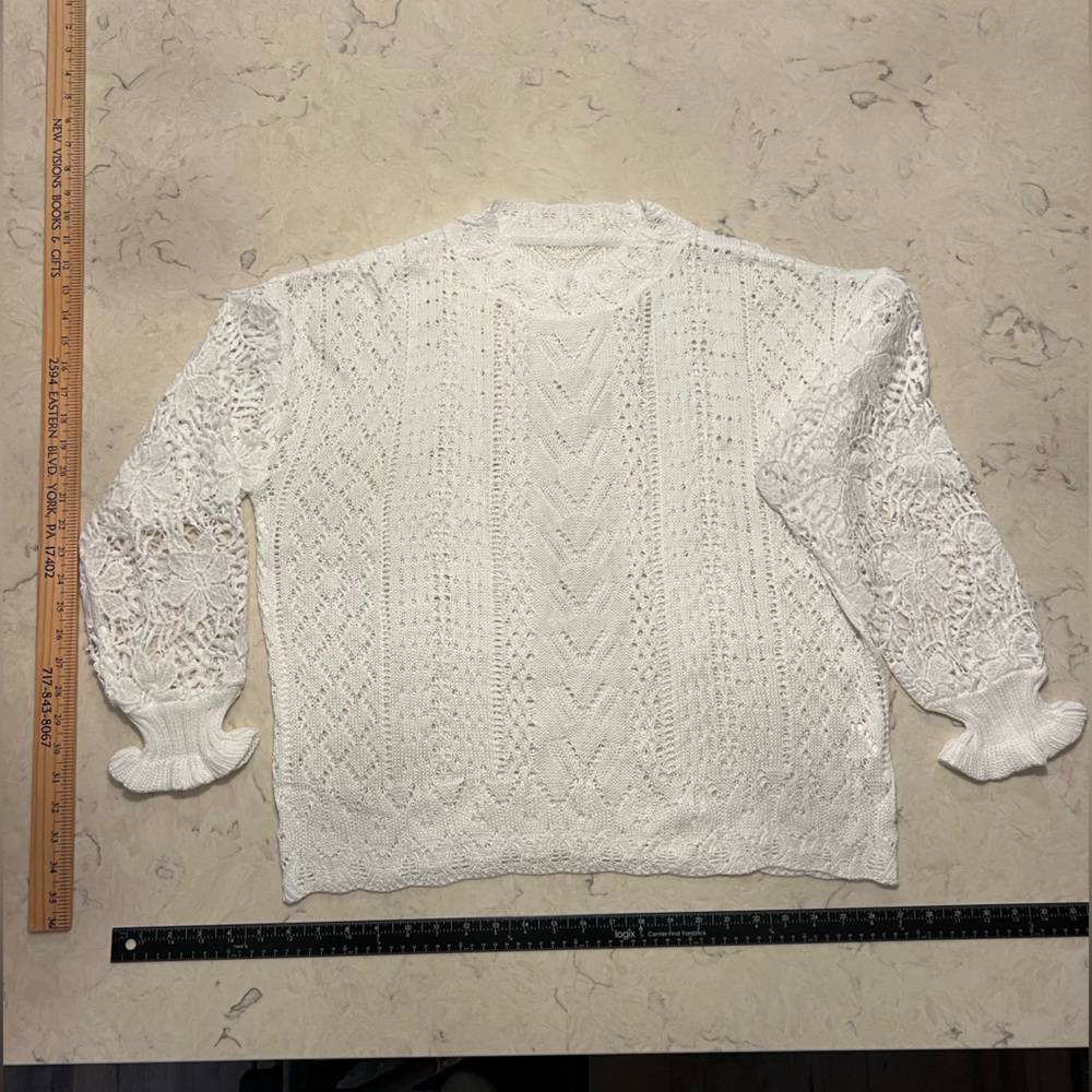 White Eyelet Crochet‎ Knit Sweater - Boho Chic